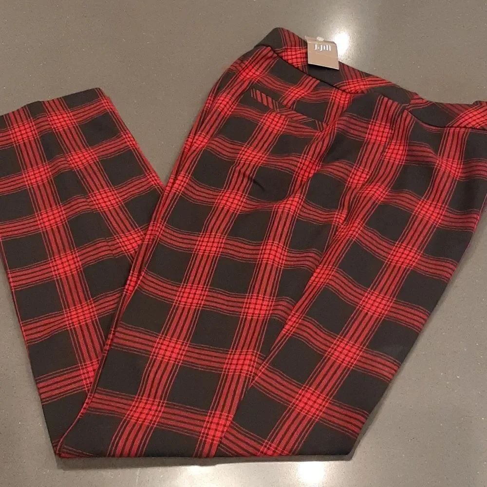 J Jill Black and True Red Plaid Dress Pants NWT